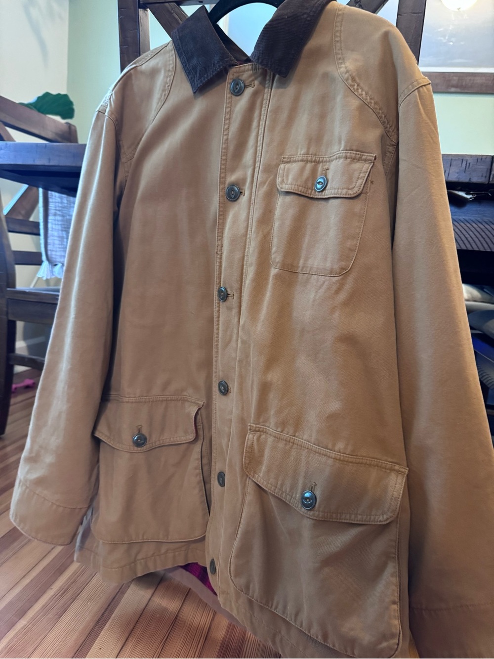 Orvis Tan Canvas Field Jacket with Dark Brown Collar